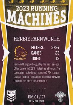 2024 NRL Traders Titanium - Running Machines #RM01 Herbie Farnworth Back